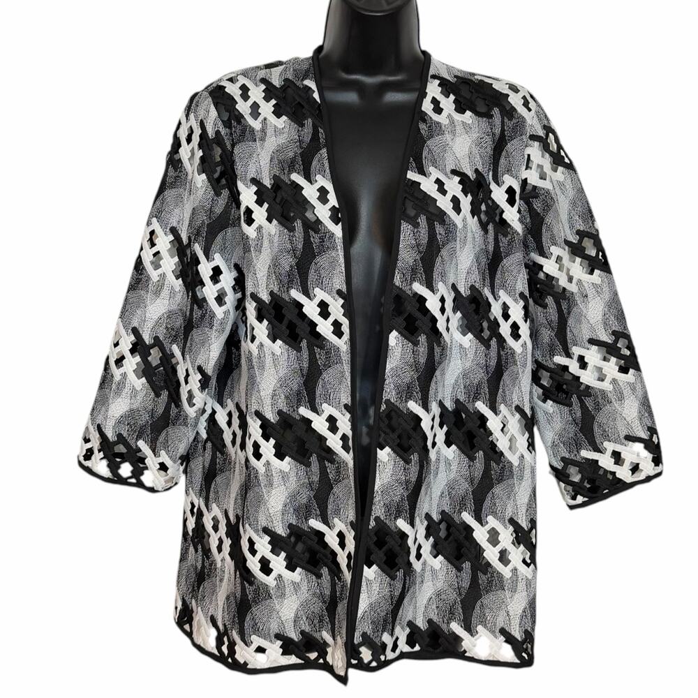 Vtg Alfred Dunner Abstract Geometric Open Front Cardigan M Art Artsy Lagenlook